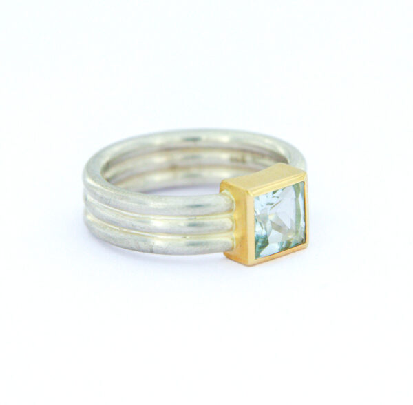 Bicolor Ring Silber und Gold Recyclinggold Recyclingsilber Aquamarinring